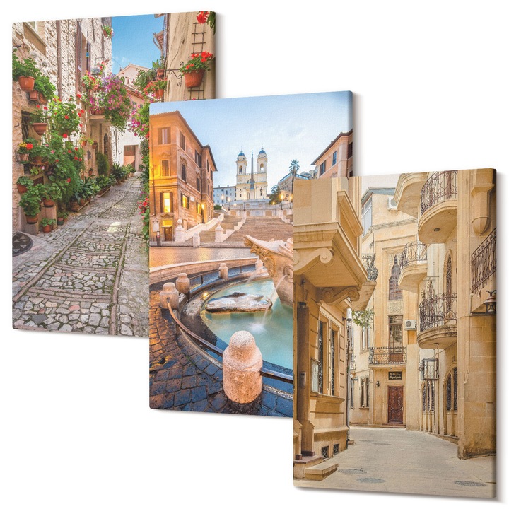 Set Tablouri Canvas decor interior, Wallfluent, Strazile fermecatoare ale fantanii, 3 piese, 3x20x30 cm, Decorativ, Modern, 040030010470000287129