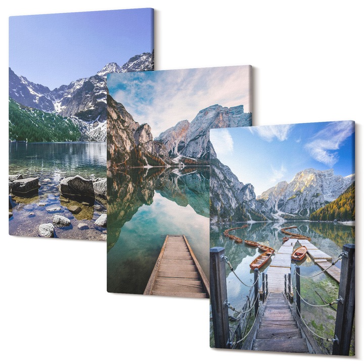 Set Tablou 3 Piese Triptic, Wallfluent, Munti, lacuri, cheiuri de lemn, 3 piese, 3x20x30 cm, Decorativ, Modern, 040030010470000287127