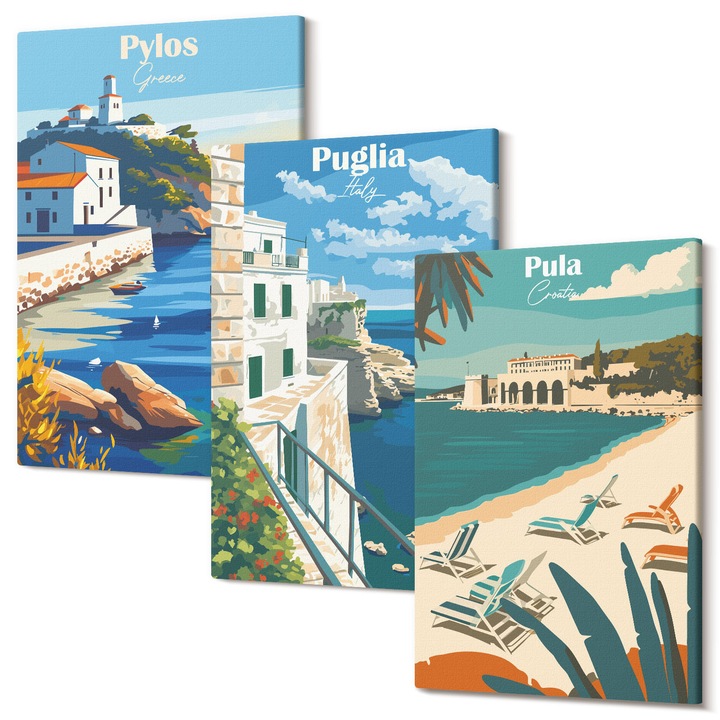 Set tablouri multicanvas Tulup, Triptic, Peisaje de coasta, 3 piese, 20x30cm