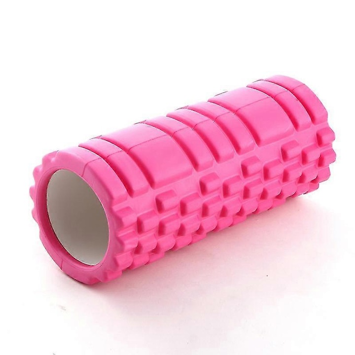 Rola de masaj din spuma, 13.5x32.8cm, pentru picioare si spate, roz-portocalie, set accesorii fitness
