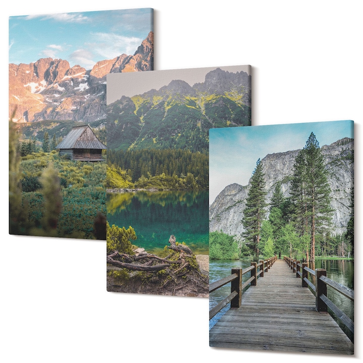 Set tablouri multicanvas Tulup, Triptic peisaje montane, 3 piese, 20x30cm