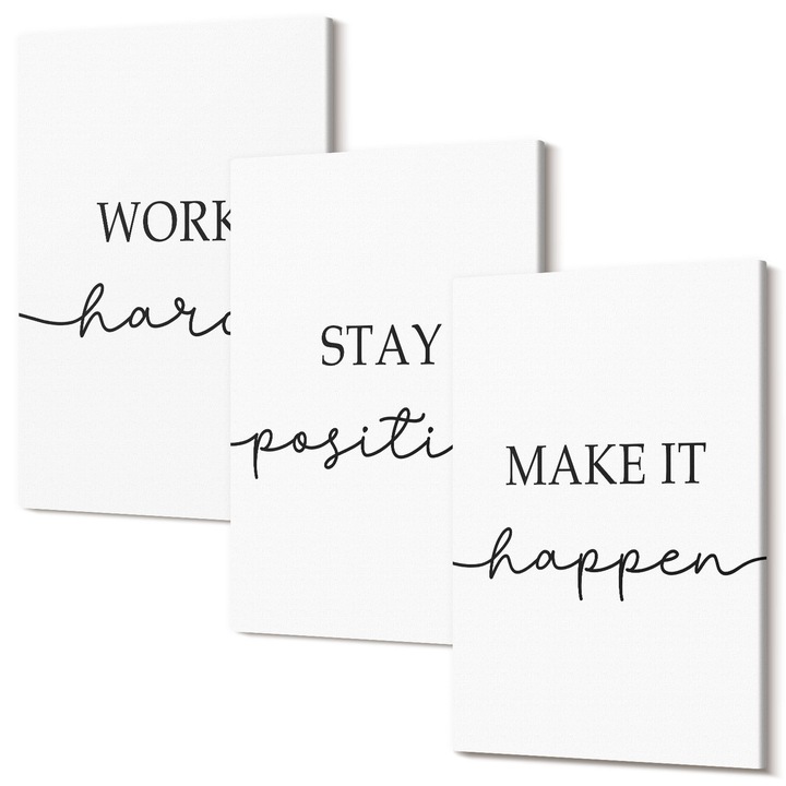 Picturi pe panza triptic pentru living, Wallfluent, Inscriptii motivationale minimaliste, 3 piese, 3x40x60 cm, Decorativ, Modern, 040030010480000286692