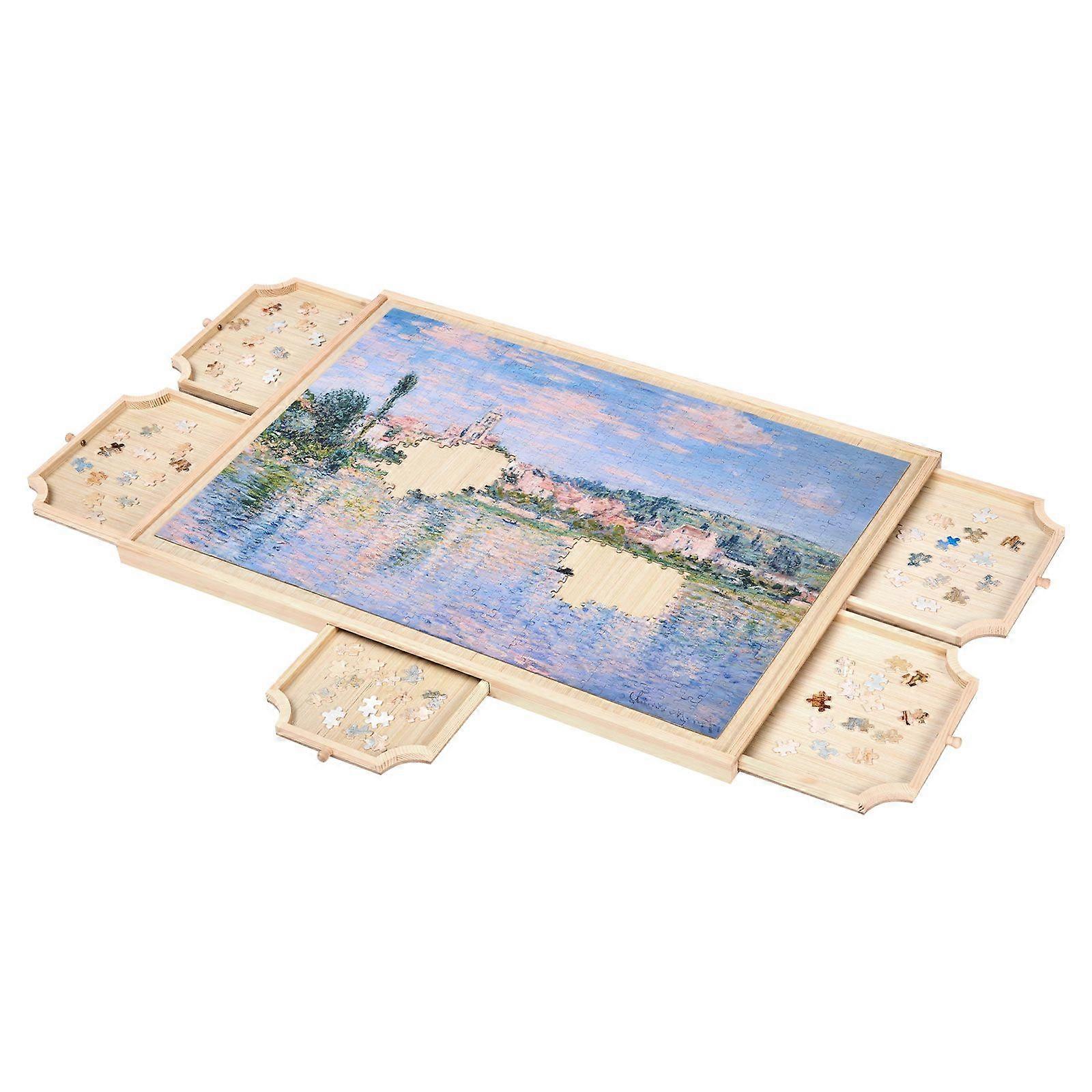 Masa puzzle rotativa 1000 piese, 5 sertare, capac transparent