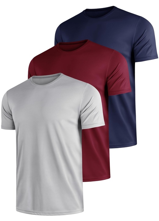 Set 3 Tricouri Sport pentru Barbati – Respirabile, Uscare Rapida, Antitranspiratie, Ultra-Confortabile & Versatile, Gri/Visiniu/Bleumarin, Marimea 4XL