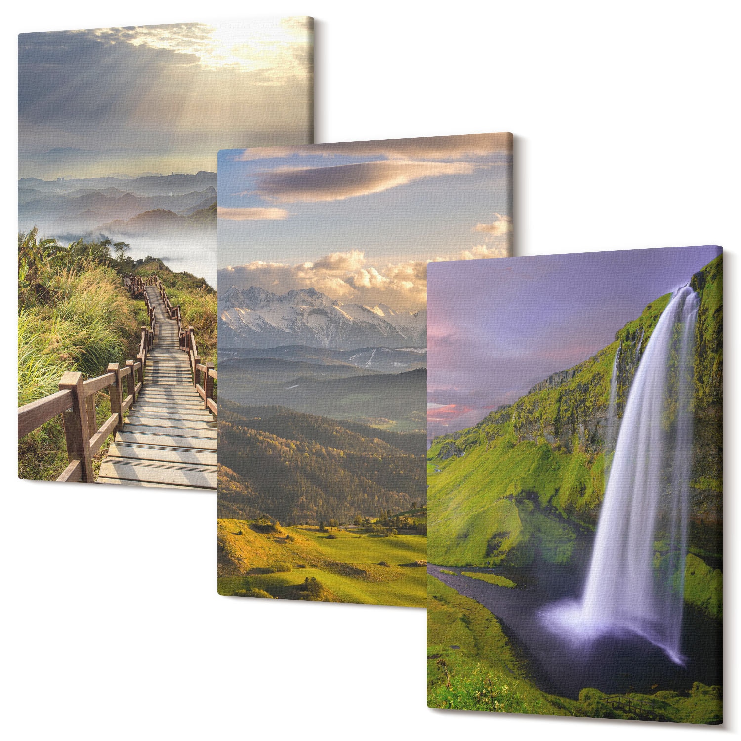 Set tablouri peisaje montane, Wallfluent, 3 piese, 40x60cm, decor