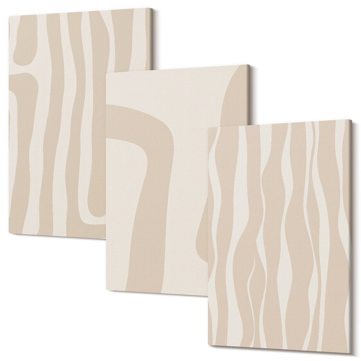Tablou multicanvas, Tulup, Modele abstracte forme minimaliste stil boho, 3 piese, 3x40x60 cm, Calitativ, Tablou din mai multe piese, Estetic, Pentru interior, Tablou Dormitor, 040030010480000287258
