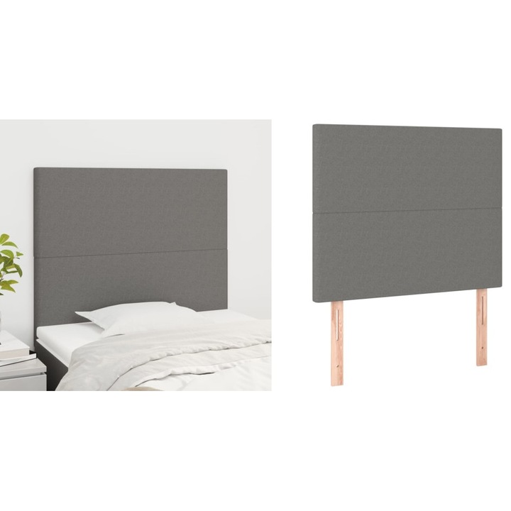 Tablii de pat, 2 buc, gri inchis, 80x5x78/88 cm, textil