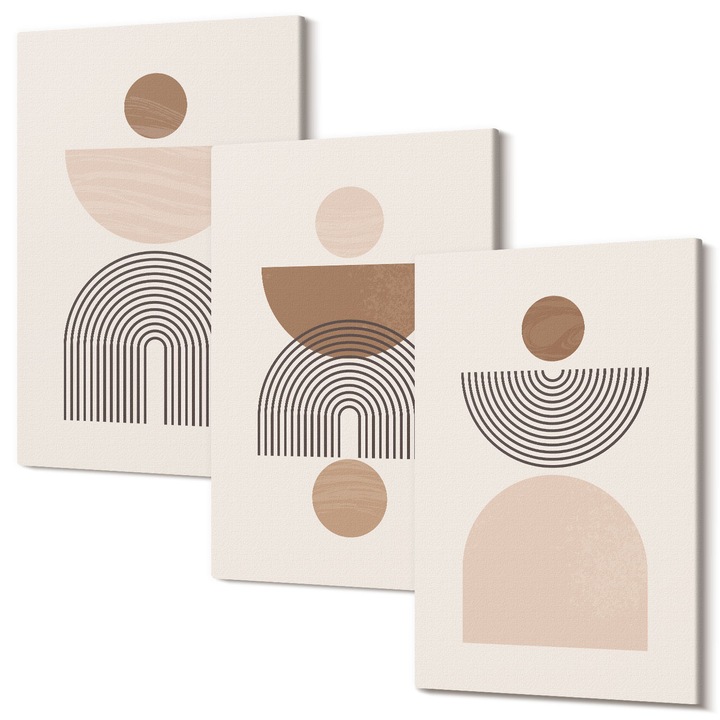 Set Tablou Canvas, Wallfluent, Forme abstracte maro, 3 piese, 3x20x30 cm, Decorativ, Modern, 040030010470000287135