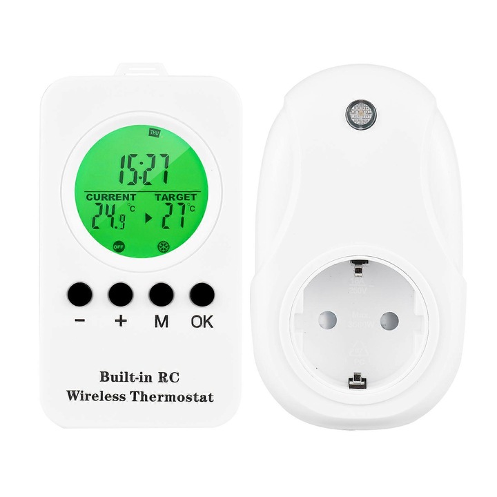 Termostat wireless, control de temperatura, 0~70°C, 109x60x21mm, 230V, alb