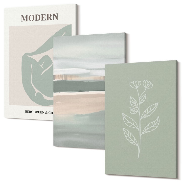 Decor perete tablouri, Wallfluent, Forme abstracte de plante pastelate, 3 piese, 3x20x30 cm, Decorativ, Modern, 040030010470000287293