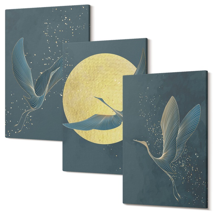 Picturi pe panza triptic pentru living, Wallfluent, Macarale in zbor noaptea, 3 piese, 3x40x60 cm, Decorativ, Modern, 040030010480000286699