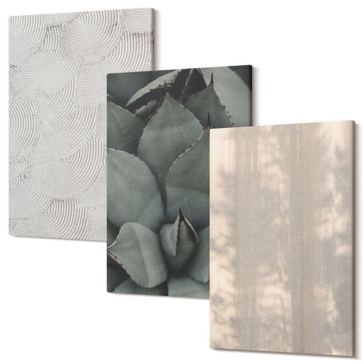 Set Tablouri Polycanvas, Wallfluent, Texturi tropicale de vara, 3 piese, 3x20x30 cm, Decorativ, Modern, 040030010470000288920