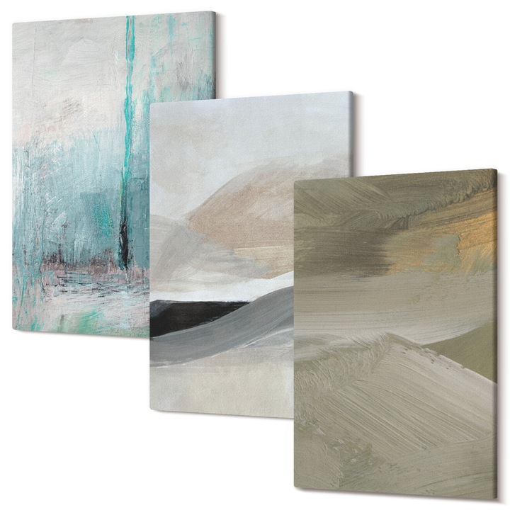 Set Tablouri Canvas decor interior, Wallfluent, Decoratiuni abstracte pictate, 3 piese, 3x40x60 cm, Decorativ, Modern, 040030010480000287192