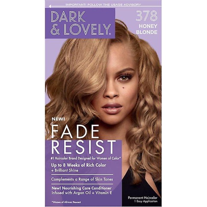 Vopsea de par permanenta Dark And Lovely, 378 Honey Blonde, 100% acoperire gri, 3 uleiuri de fructe, set