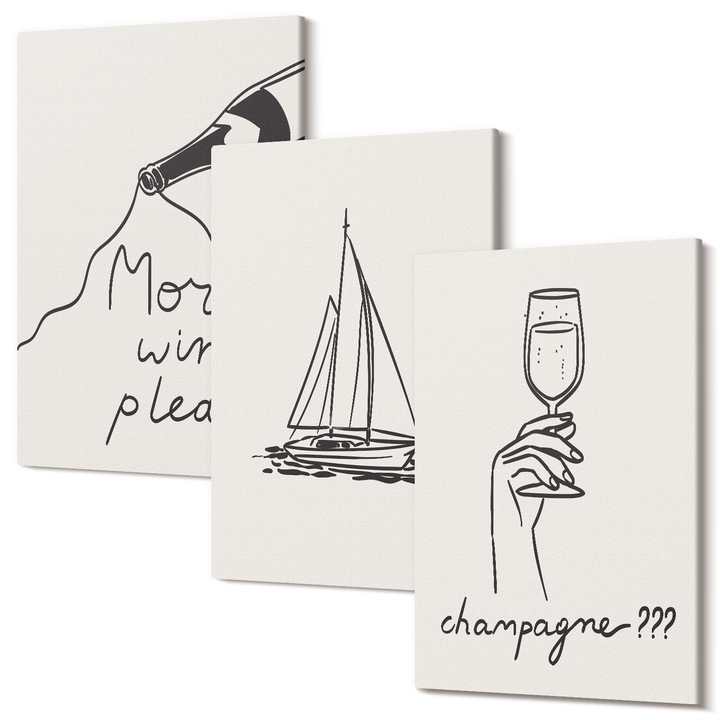 Set Tablouri Canvas, tulup, triptic vin și barcă cu pânze, 3 piese, 20x30cm