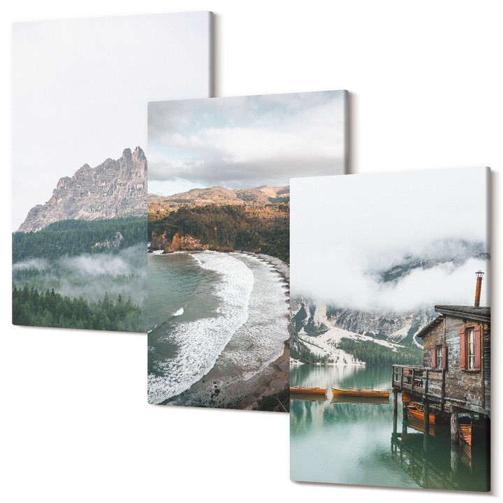 Set tablouri multicanvas Triptic, peisaje montane, 3 piese, 20x30 cm, decorativ