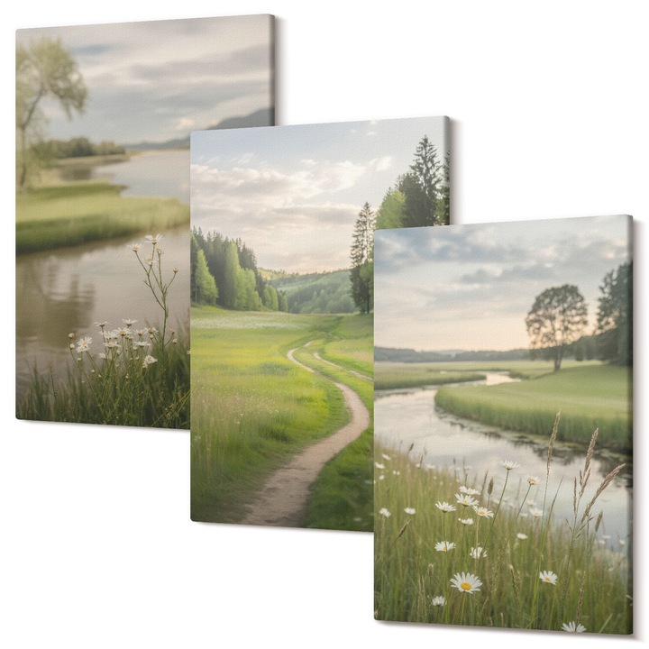 Set tablouri multicanvas Tulup, Triptic cu peisaje de vară, 3 piese, 20x30cm, design modern