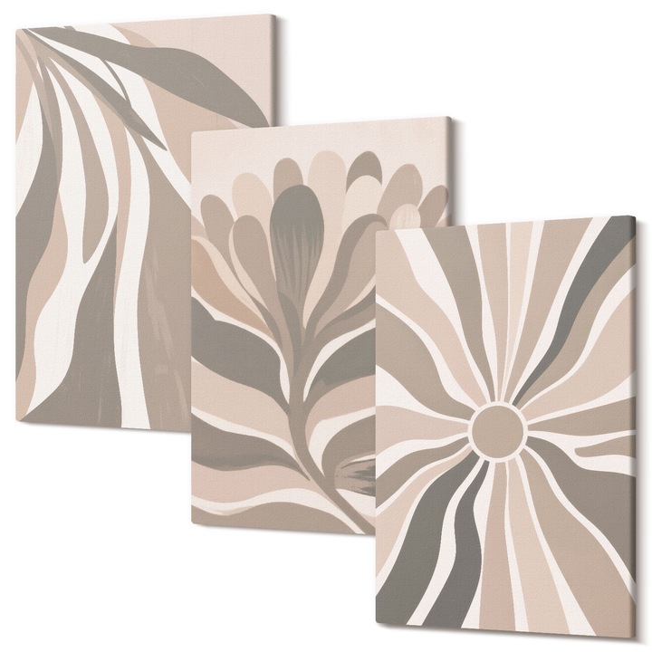 Set Tablouri Canvas decor interior, Wallfluent, Modele abstracte de plante, 3 piese, 3x20x30 cm, Decorativ, Modern, 040030010470000287241
