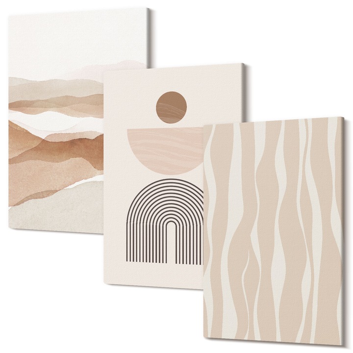 Set Tablou 3 Piese Triptic, Wallfluent, Peisaj abstract geometrie natura, 3 piese, 3x20x30 cm, Decorativ, Modern, 040030010470000287309
