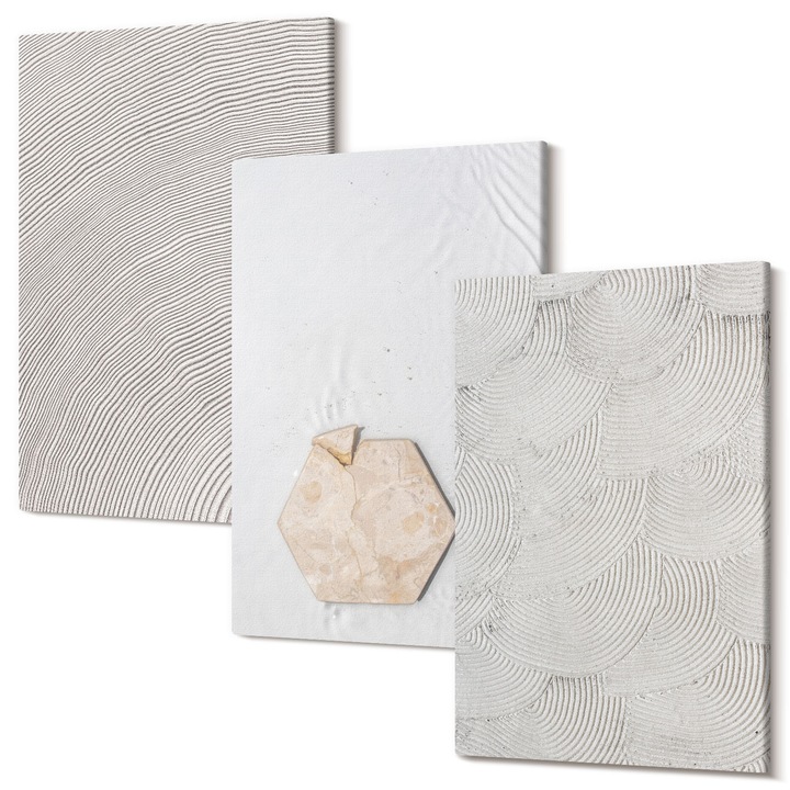 Set Tablou 3 Piese Triptic, Wallfluent, Texturi usoare de nisip boho, 3 piese, 3x40x60 cm, Decorativ, Modern, 040030010480000288896