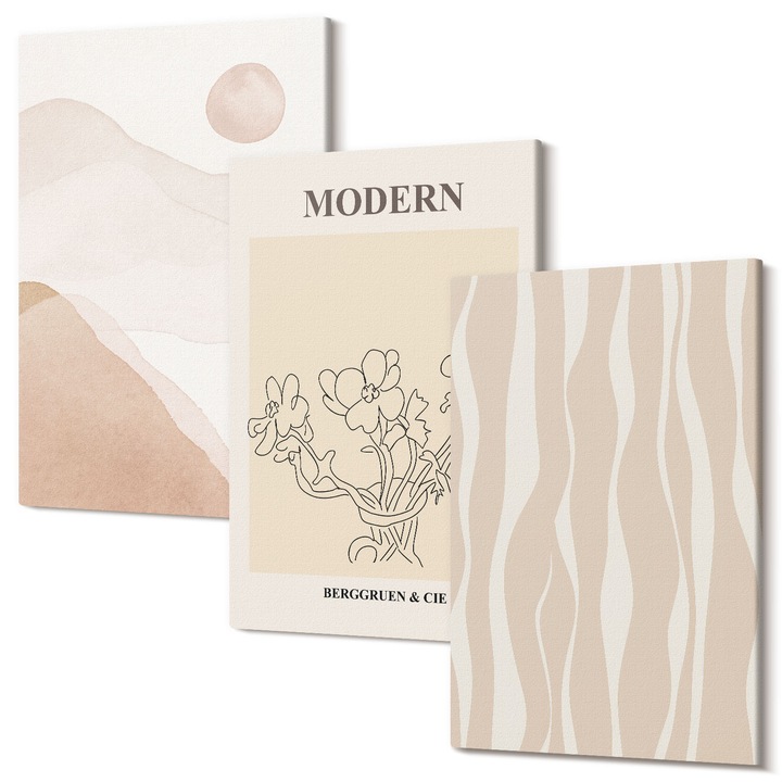 Picturi pe panza triptic pentru living, Wallfluent, Forme abstracte culori, 3 piese, 3x40x60 cm, Decorativ, Modern, 040030010480000287308