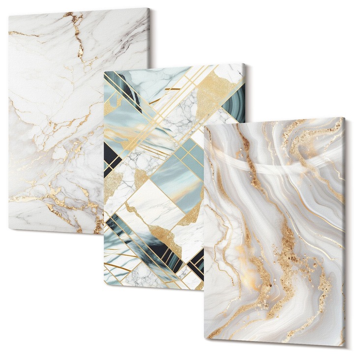 Set Tablou Canvas, Wallfluent, Modele elegante de marmura, 3 piese, 3x40x60 cm, Decorativ, Modern, 040030010480000286638