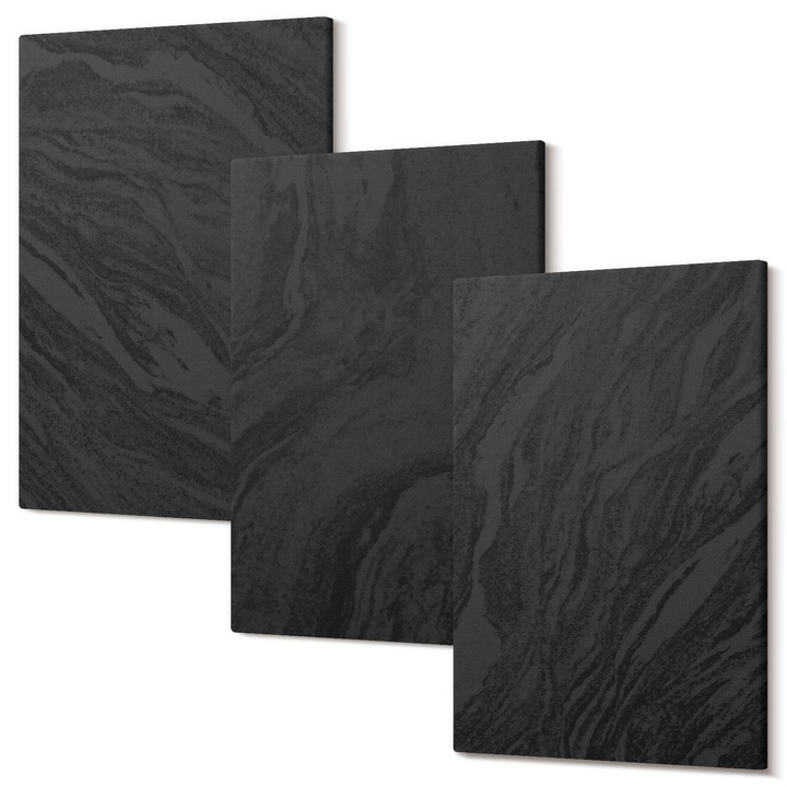 Set tablouri decorative, Wallfluent, texturi elegante din marmură închisă, 3 piese, 40x60cm