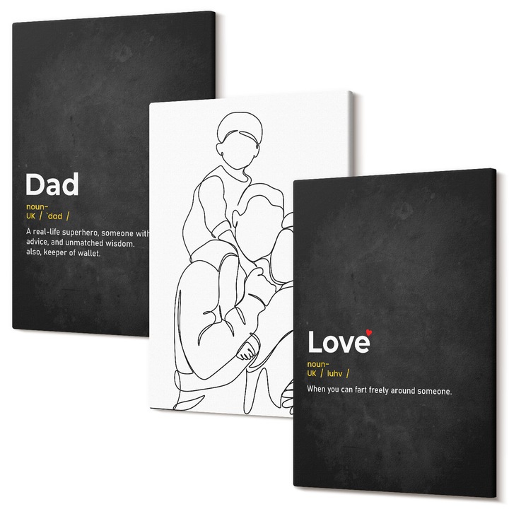 Set Tablouri Polycanvas, Wallfluent, Arta in linie de familie iubeste paternitatea, 3 piese, 3x20x30 cm, Decorativ, Modern, 040030010470000286710