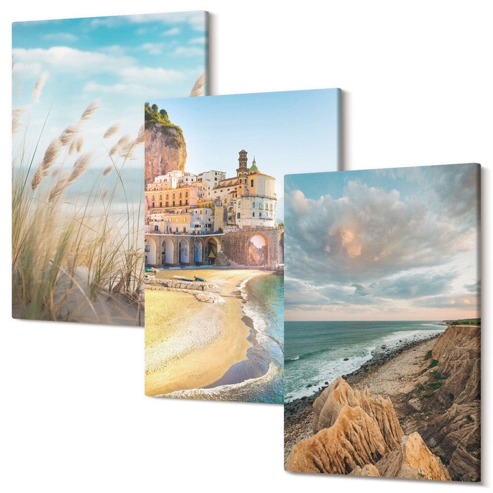 Set tablouri multicanvas Tulup, Triptic peisaje de coastă, 3 piese, 20x30cm, decorativ