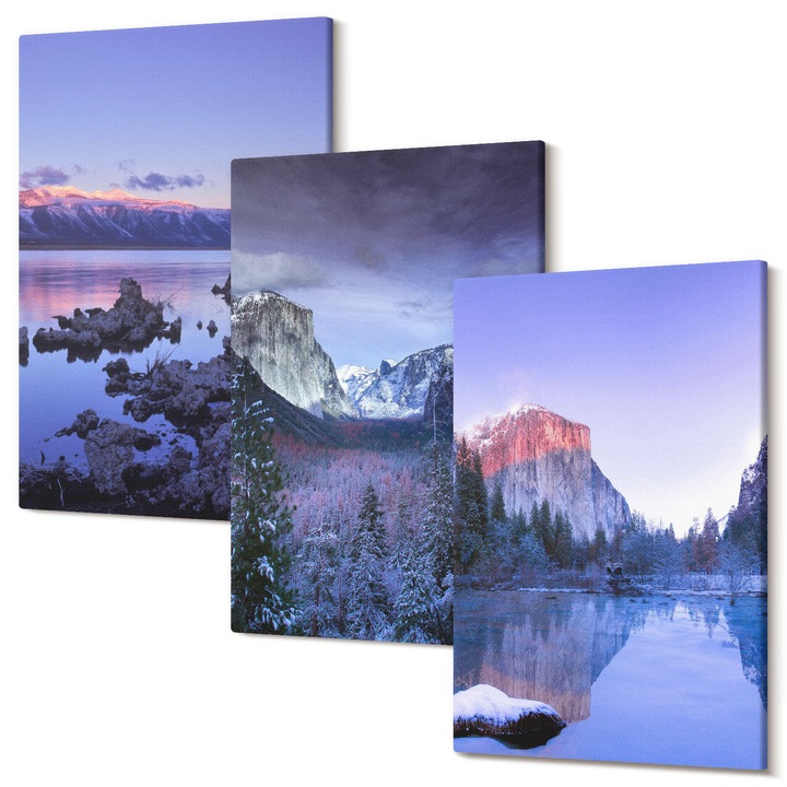 Decor perete tablouri, Wallfluent, Peisaje montane, apus, apa, 3 piese, 3x40x60 cm, Decorativ, Modern, 040030010480000286628