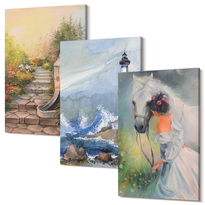 Set Tablou 3 Piese Triptic, Wallfluent, Peisaj far cal fata, 3 piese, 3x40x60 cm, Decorativ, Modern, 040030010480000286833