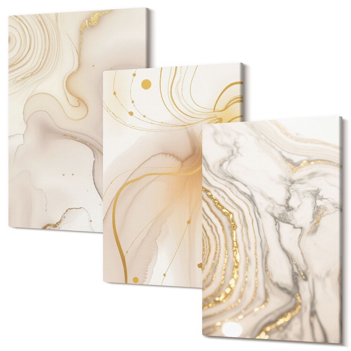 Set Tablou 3 Piese Triptic, Wallfluent, Modele abstracte subtile, 3 piese, 3x40x60 cm, Decorativ, Modern, 040030010480000286903