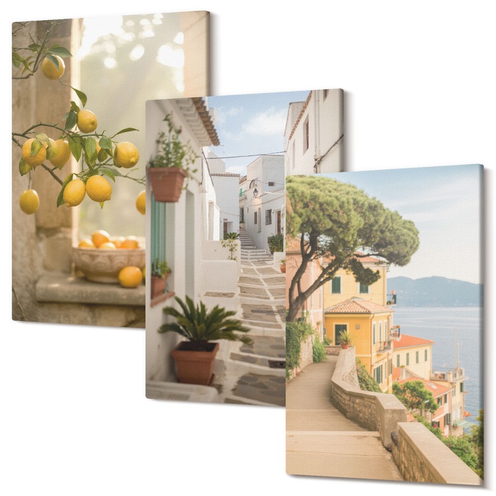 Picturi pe panza triptic pentru living, Wallfluent, Vedere la fereastra arborelui de citrice, 3 piese, 3x40x60 cm, Decorativ, Modern, 040030010480000286874