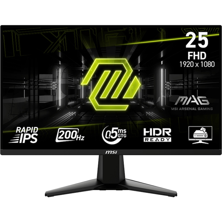 MSI MAG 255F E20 Játékmonitor, IPS, 24,5 hüvelyk, Full HD, 1920 x 1080, HDMI, DisplayPort, 200 Hz, 0,5 ms, Fekete 9S6-3BC21M-043