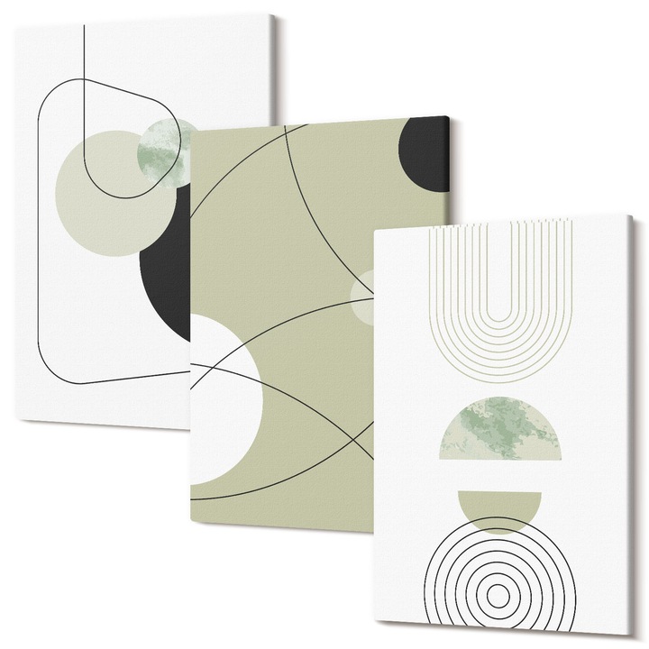 Set tablouri decorative, Wallfluent, forme abstracte, multicolor, 3 piese, 20x30cm