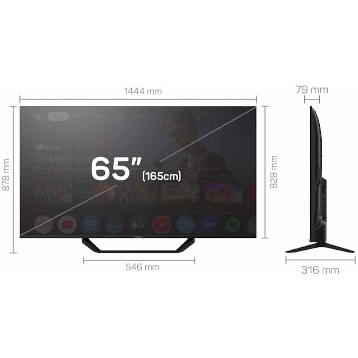 Tesla Google TV DLED 65E655BUS, 165 cm, UHD, blackDVB-T/T2/C/S/S2, 250cd/m2, VESA 200x499 mm