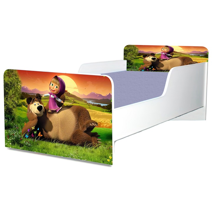 Pat Masha si Ursul, 130x60 cm, cu protectie si saltea inclusa
