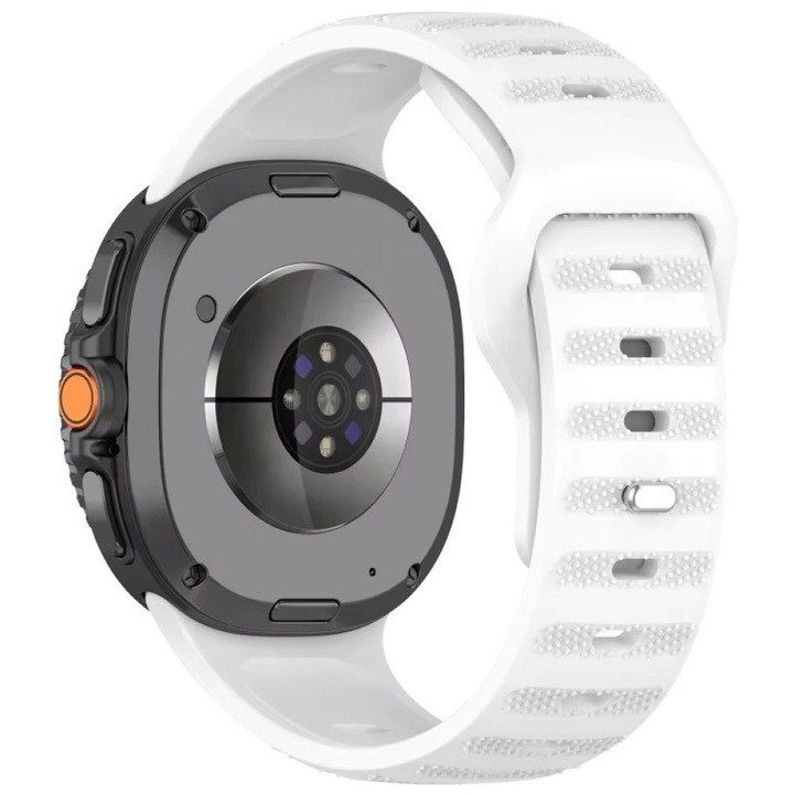 Szilikon szíj Samsung Galaxy Watch 8 40mm / 44mm / Classic 46mm-hez – Fém tűs rögzítés, Könnyű állítás, Best Accessories, fehér