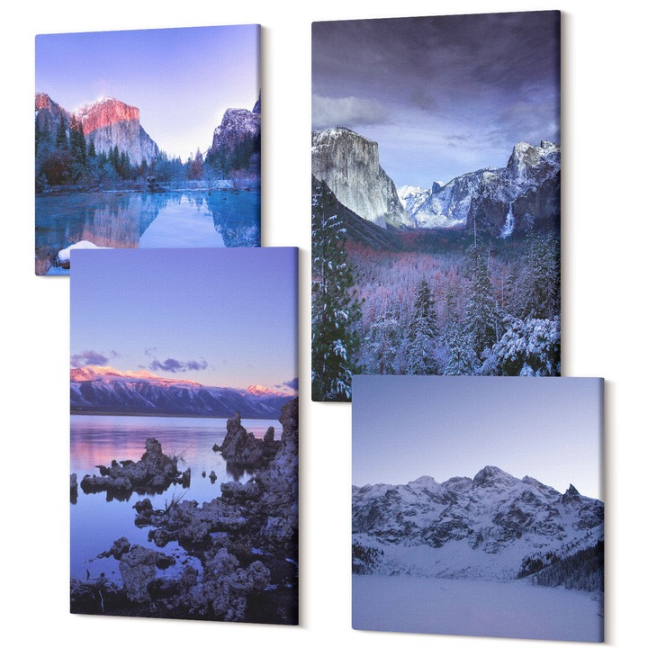 Decor perete tablouri, Wallfluent, Peisaje montane, apus, apa, 4 piese, 2x40x40 + 2x40x60 cm, Decorativ, Modern, 040030010490000287363