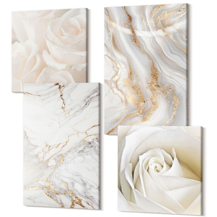 Set Tablou Canvas, Wallfluent, Modele elegante de marmura, 4 piese, 2x40x40 + 2x40x60 cm, Decorativ, Modern, 040030010490000287373