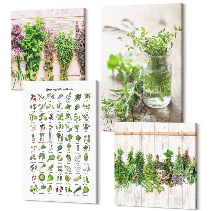 Picturi pe panza tetraptic pentru living, Wallfluent, Ierburi uscate pentru bucatarie, 4 piese, 2x40x40 + 2x40x60 cm, Decorativ, Modern, 040030010490000287448