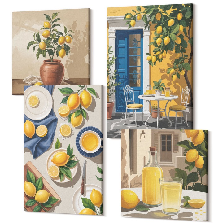 Decor perete tablouri, Wallfluent, Gradina de lamai cu bauturi, 4 piese, 2x40x40 + 2x40x60 cm, Decorativ, Modern, 040030010490000287650