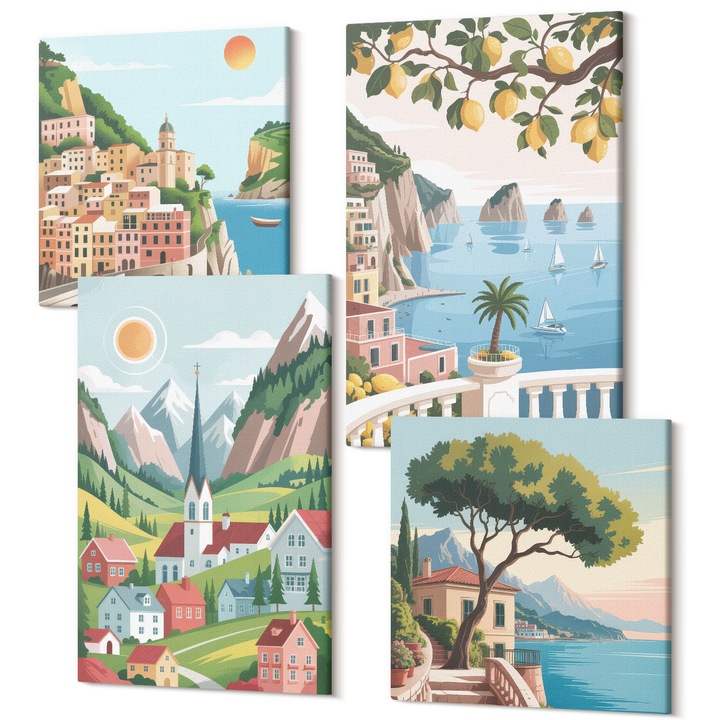 Set Tablou 4 Piese tetraptic, Wallfluent, Peisaje maritime citrice, 4 piese, 2x40x40 + 2x40x60 cm, Decorativ, Modern, 040030010490000287645