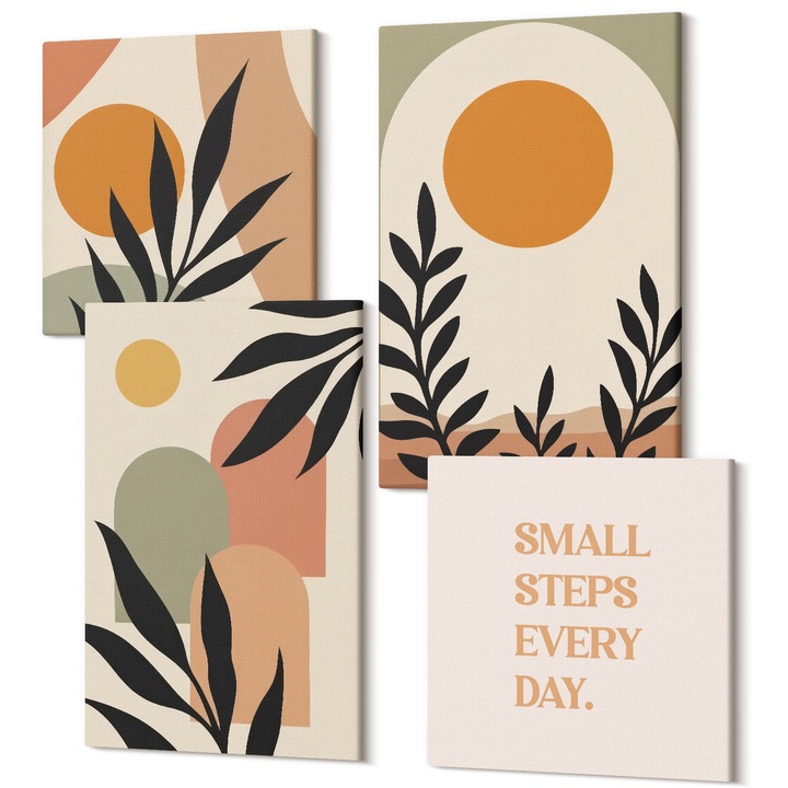 Set Tablouri Polycanvas, Wallfluent, Motive abstracte de plante, 4 piese, 2x40x40 + 2x40x60 cm, Decorativ, Modern, 040030010490000287683