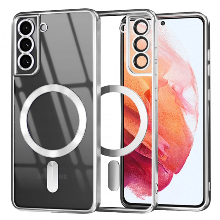 Husa MagSafe pentru Samsung Galaxy S21 5G G991, Luxury Crystal, Argintie