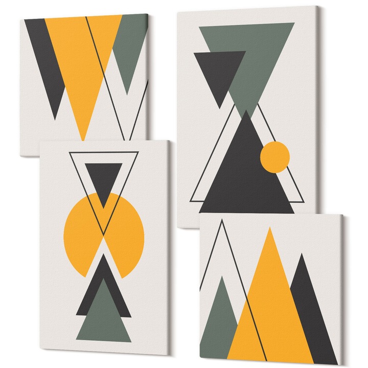 Set Tablou 4 Piese tetraptic, Wallfluent, Forme de geometrie abstracta, 4 piese, 2x40x40 + 2x40x60 cm, Decorativ, Modern, 040030010490000287687