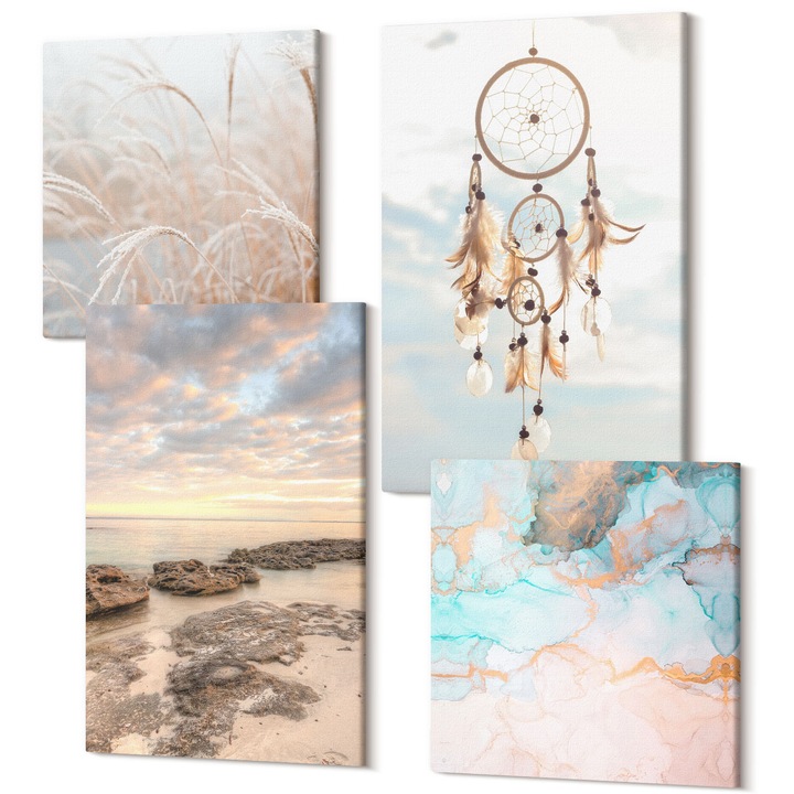 Decor perete tablouri, Wallfluent, Mare de nori iarba captator de vise, 4 piese, 2x40x40 + 2x40x60 cm, Decorativ, Modern, 040030010490000287706