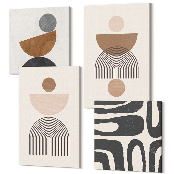 Set Tablou 4 Piese tetraptic, Wallfluent, Design boho abstract, 4 piese, 2x40x40 + 2x40x60 cm, Decorativ, Modern, 040030010490000287820