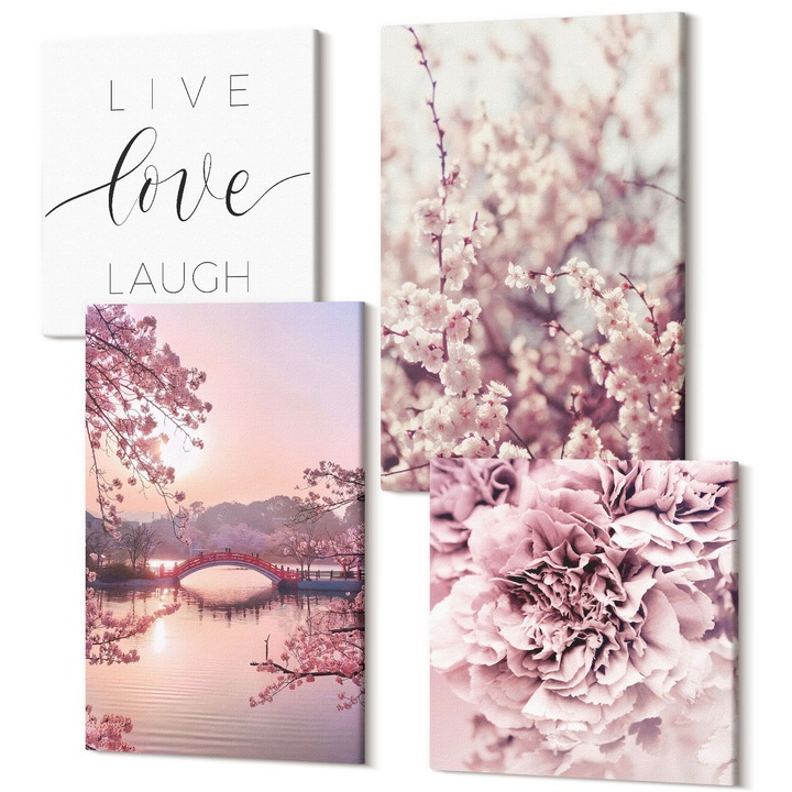 Set Tablouri Canvas decor interior, Wallfluent, Flower Bridge Life Inspiration, 4 piese, 2x40x40 + 2x40x60 cm, Decorativ, Modern, 040030010490000287696