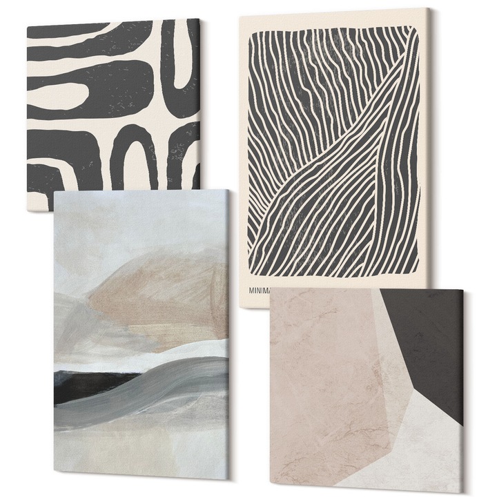 Set Tablou 4 Piese tetraptic, Wallfluent, Modele abstracte de decor boho, 4 piese, 2x40x40 + 2x40x60 cm, Decorativ, Modern, 040030010490000287883